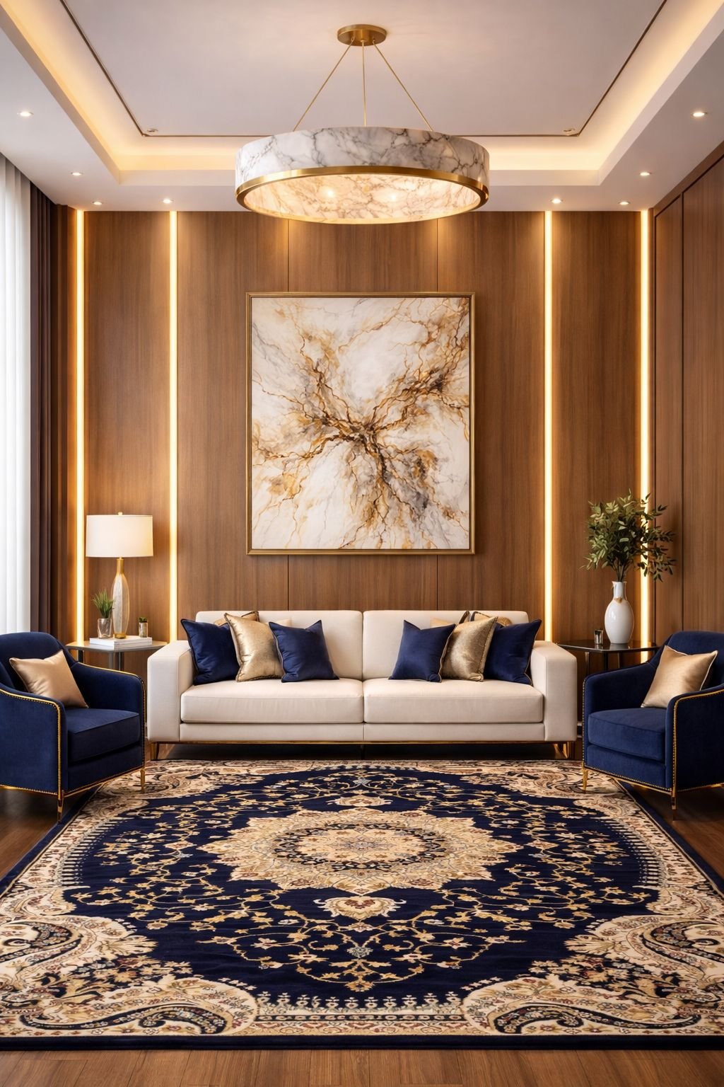 Navy Blue & Beige